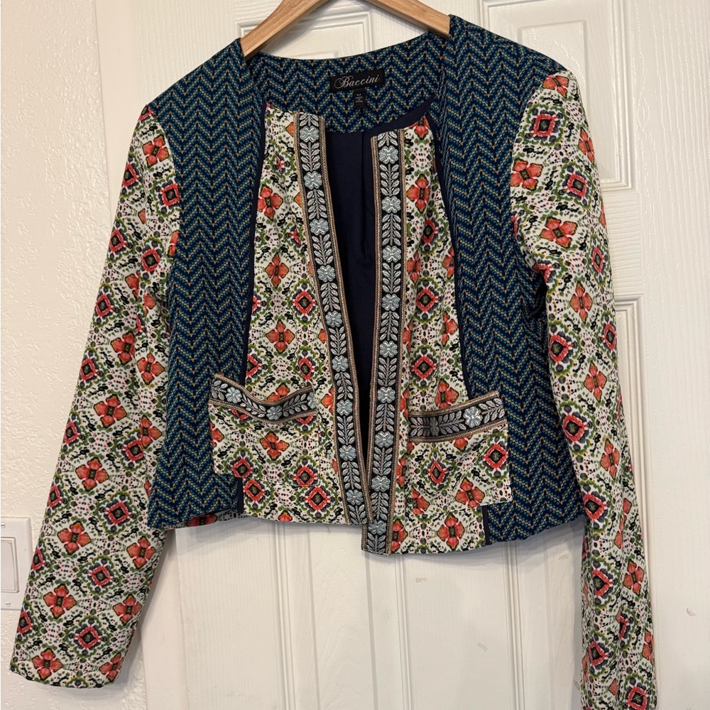 Mixed print soft cropped blazer